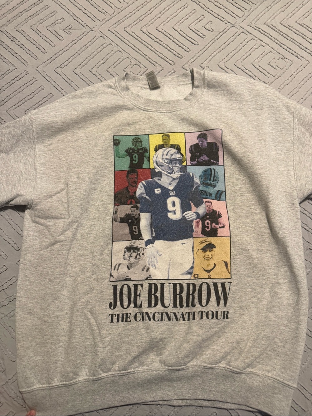 Gildan Light Gray Crewneck Sweatshirt with Color Block Football Graphic
